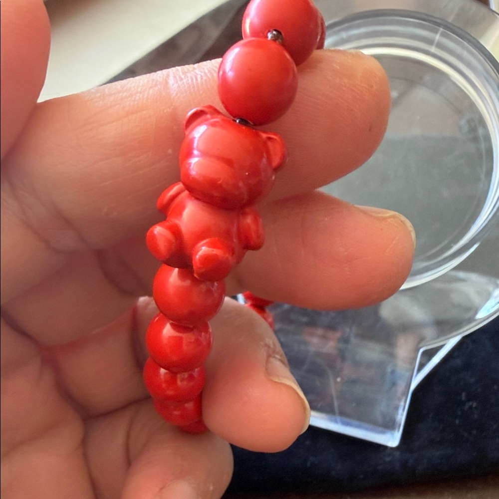 Red Bear cinnabar Beaded Bracelet kid’s size